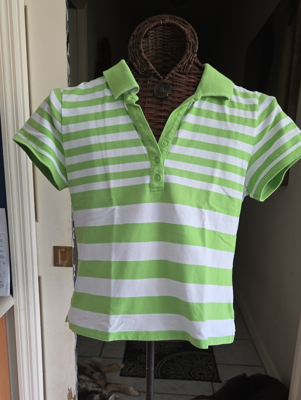 Liz Golf Bright Green Striped Polo Top-Size XL